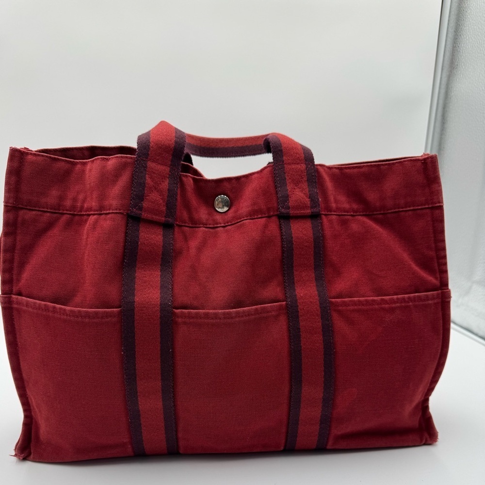 Hermès Fourre Tout GM Canvas Tote Red Burgundy Authentic - Picture 4 of 14